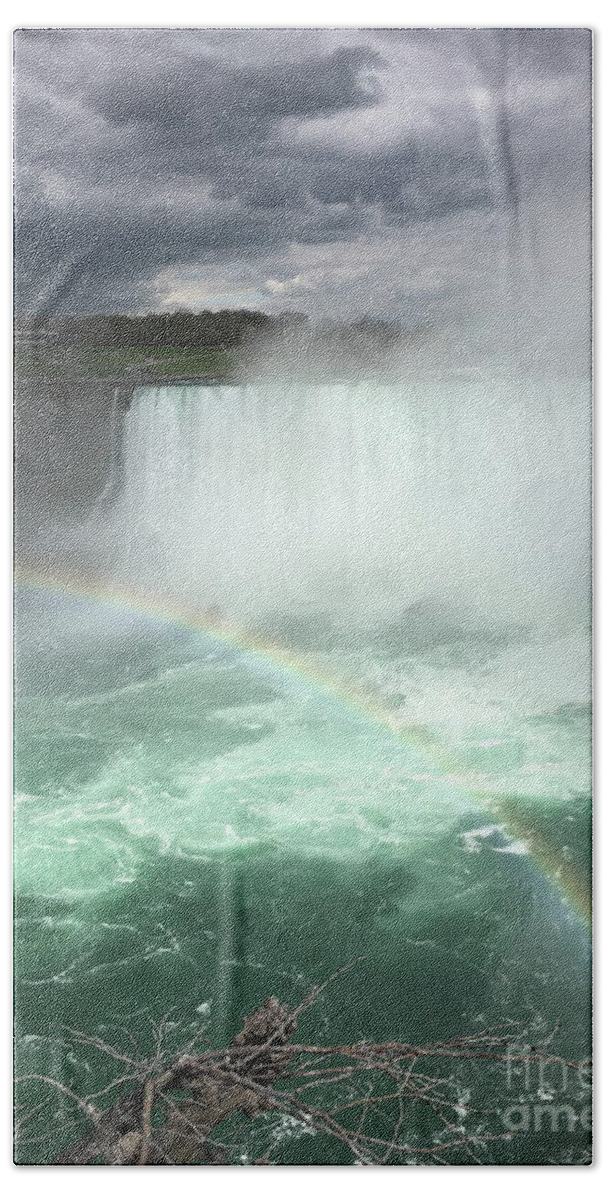 Niagara Falls Art Beach Sheet featuring the photograph Rainbow Over Niagara Falls by Mary Sullivan