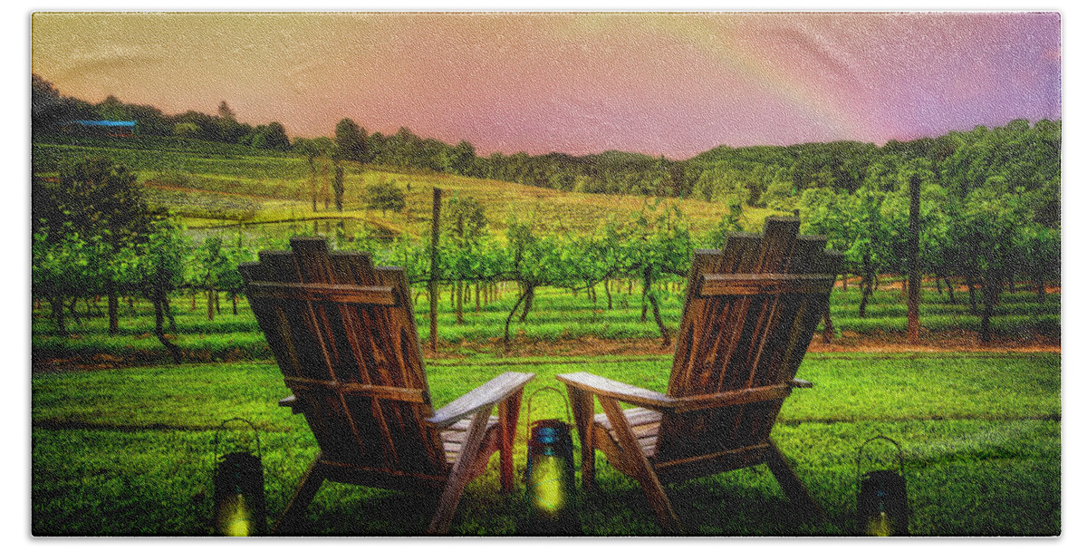 Appalachia Beach Towel featuring the photograph Rainbow Over the Vineyard by Debra and Dave Vanderlaan