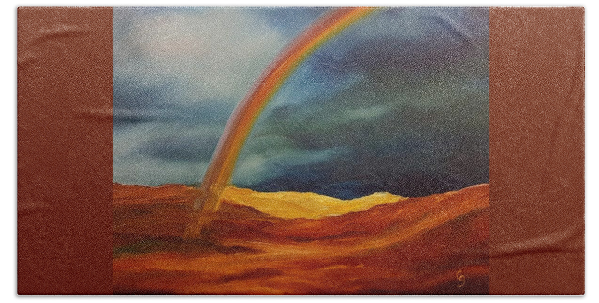 Rainbow Beach Towel featuring the painting Rainbow Practice  65 by Cheryl Nancy Ann Gordon