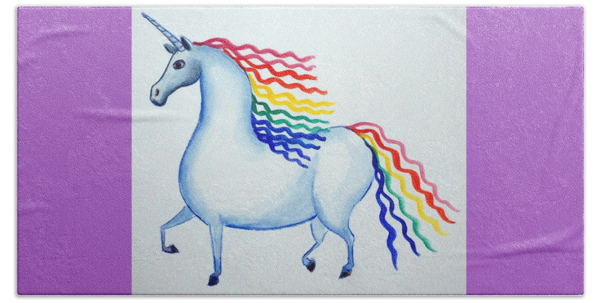 Unicorn Beach Towel featuring the painting Rainbow Unicorn by Debbie Criswell