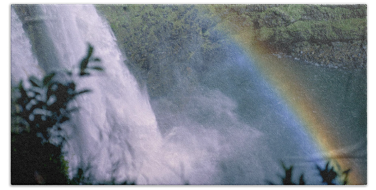 Active Beach Towel featuring the photograph Rainbow Waterfall by Peter French - Printscapes
