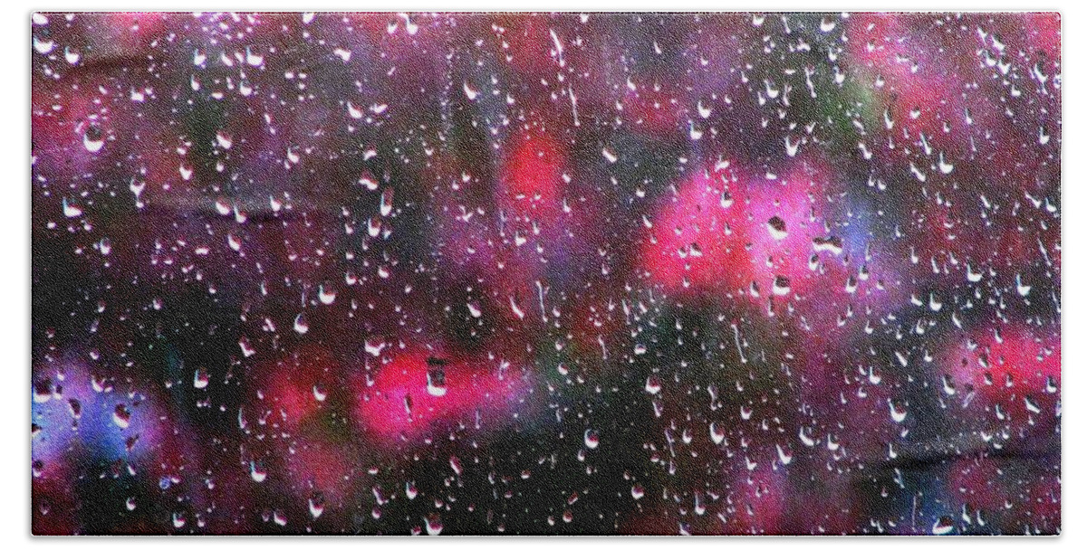 Raindrops Beach Towel featuring the photograph Raindrops At My Window by Angela Davies