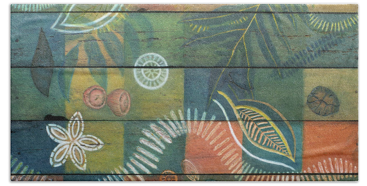 Flora Beach Towel featuring the mixed media Rainforest Regeneration by Kerryn Madsen-Pietsch