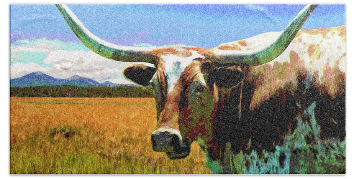 Texas Longhorn Beach Sheet featuring the painting Raised in the USA by Sandra Selle Rodriguez
