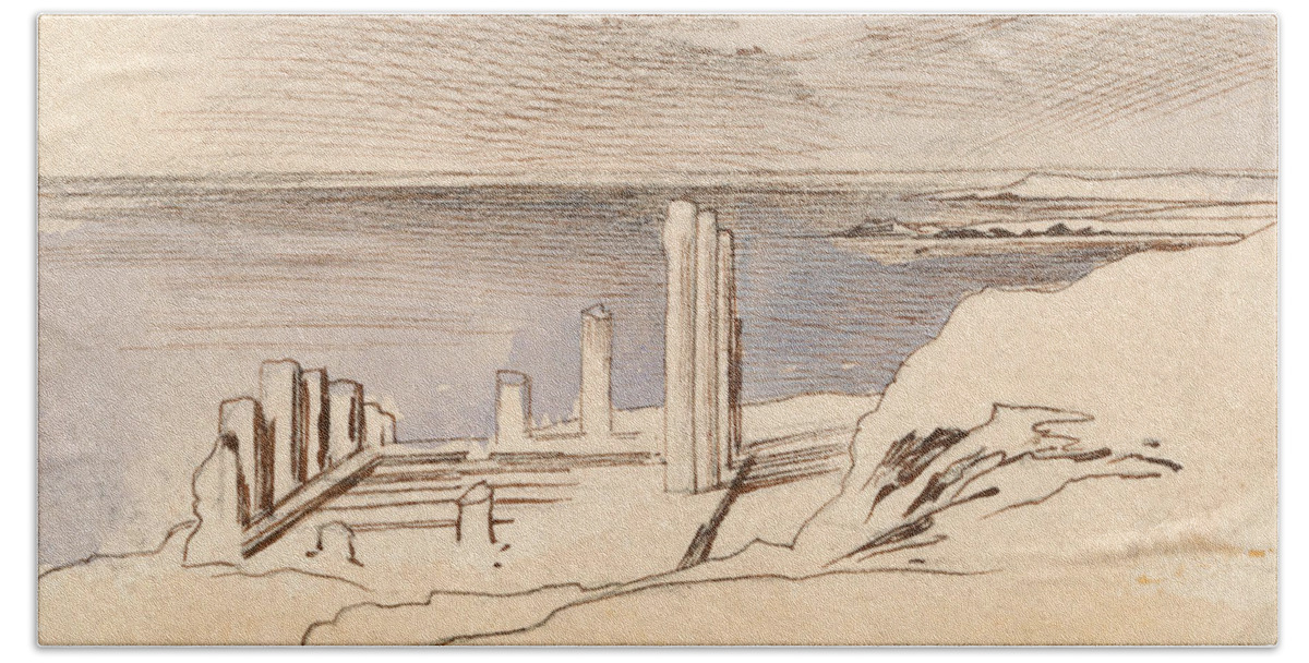 English Art Beach Towel featuring the drawing Ramle by Edward Lear