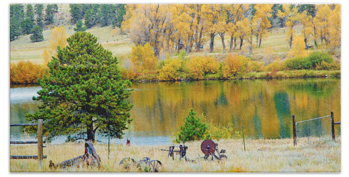 Pond Beach Sheet featuring the photograph Ranch Pond in Autumn by Robert Meyers-Lussier