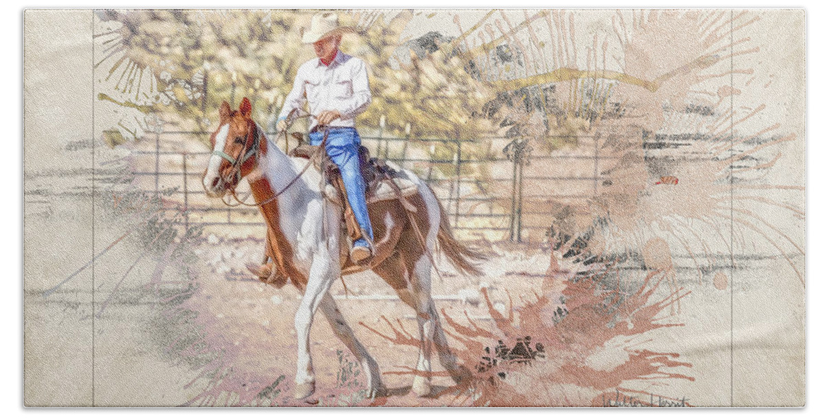Horse Beach Towel featuring the digital art Ranch Rider Digital Art-B1 by Walter Herrit
