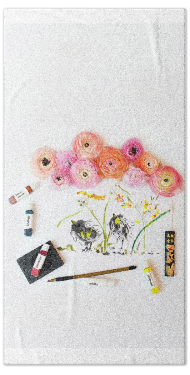 Watercolor Beach Sheet featuring the photograph Ranunculus with First Watercolor by Susan Gary