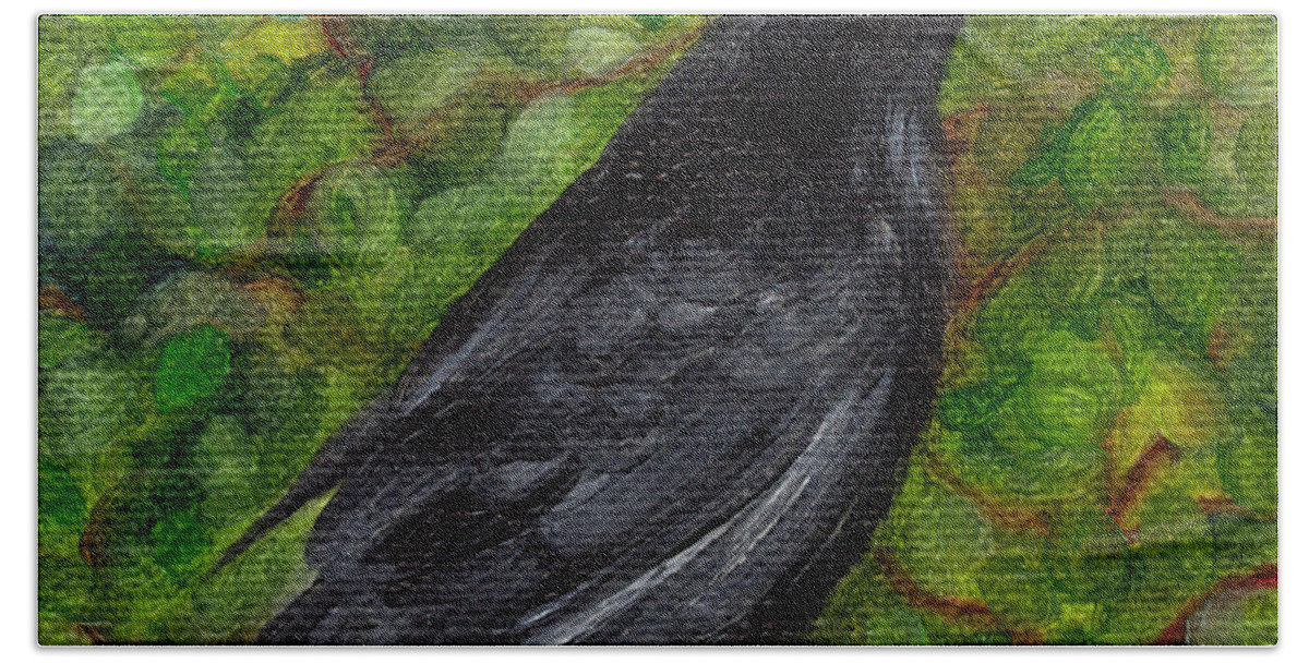 Birds Beach Towel featuring the painting Raven in Wirevine by FT McKinstry