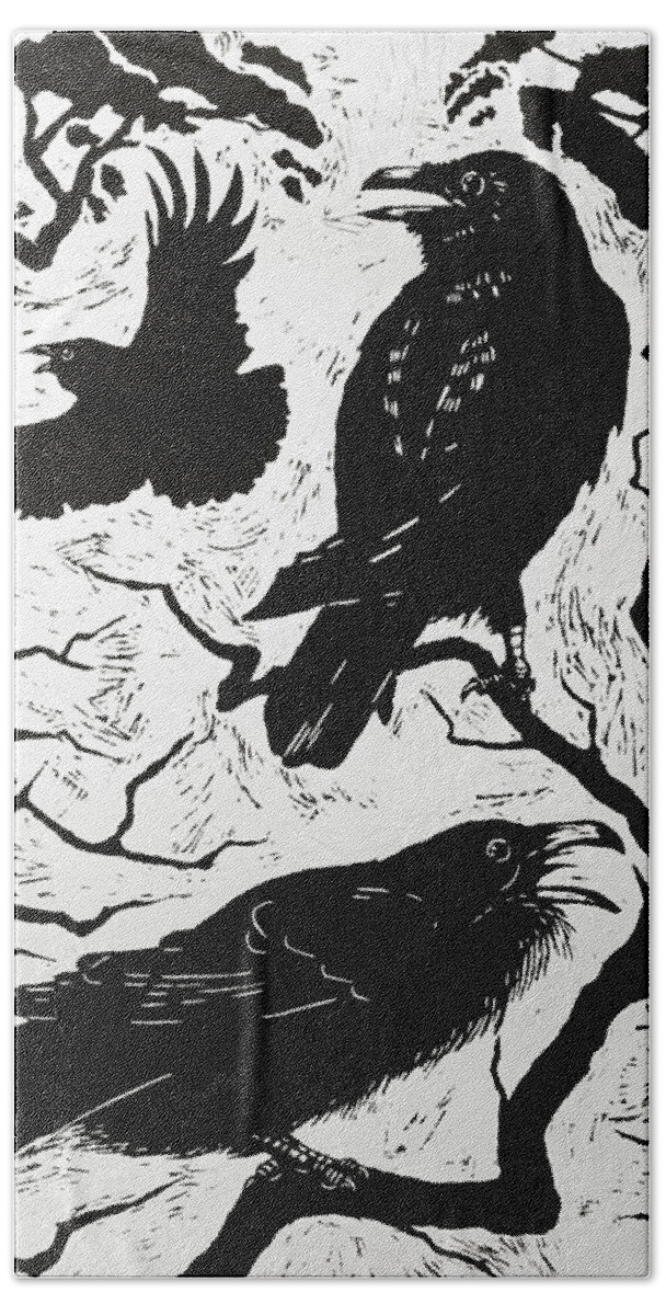 Raven Beach Sheet featuring the painting Ravens by Nat Morley