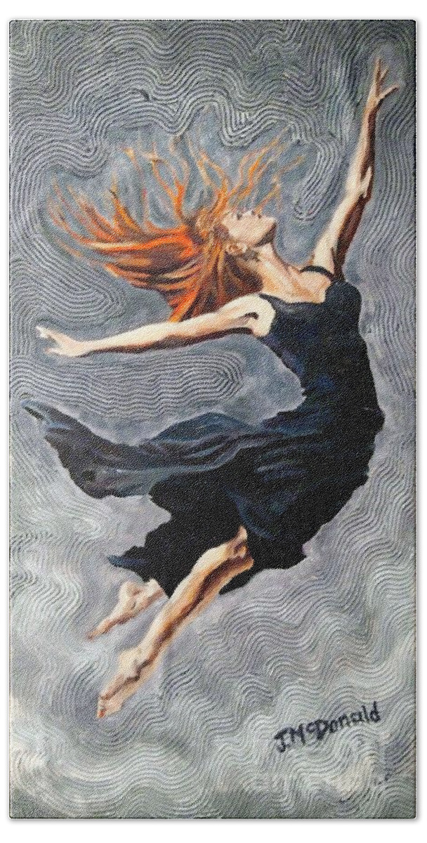Dancer Beach Towel featuring the painting Reach for the Stars by Janet McDonald