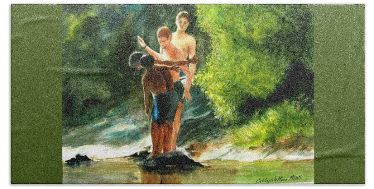 Children Beach Sheet featuring the painting Ready, set go by Bobby Walters