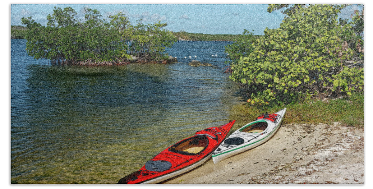 2 Kayaks Beach Towel featuring the photograph Ready to Paddle by Sally Weigand