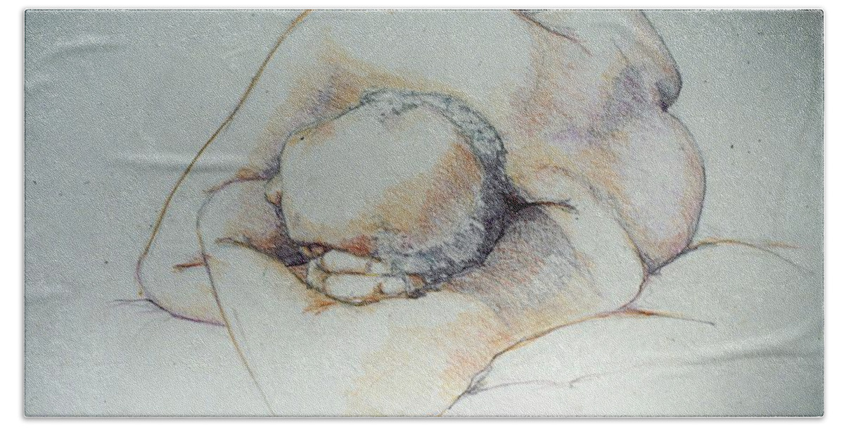 Full Body Beach Sheet featuring the painting Reclining Study 3 by Barbara Pease
