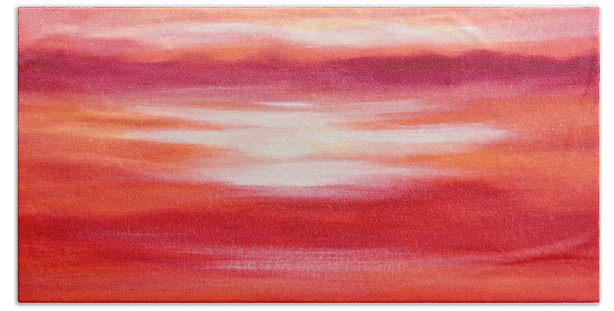 Art Beach Towel featuring the painting Red Abstract Sunset by Gina De Gorna