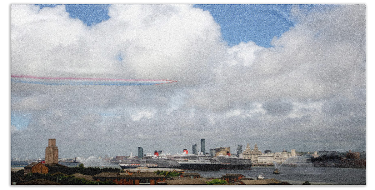 Cunard Beach Towel featuring the photograph Red Arrows and the Three Queens by Spikey Mouse Photography