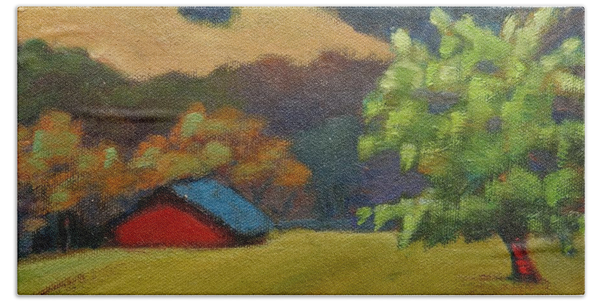 Barn Beach Sheet featuring the painting Red Barn by Gary Coleman