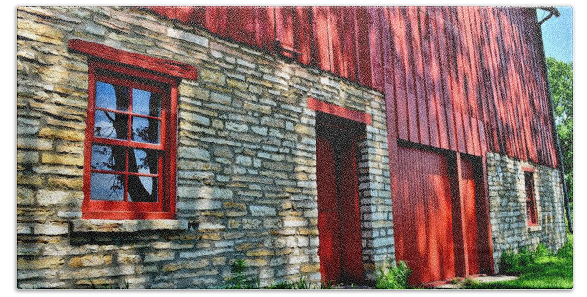 Red Barns Beach Towel featuring the photograph Red Barn in the Shade by Susie Loechler