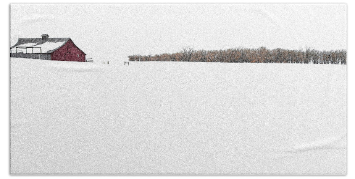 Colorado Beach Towel featuring the photograph Red Barn in Winter White by Debra Boucher