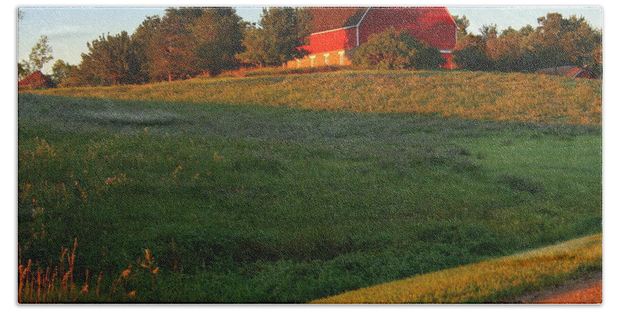 Barn Beach Towel featuring the photograph Red Barn on the Hill by Julie Lueders 