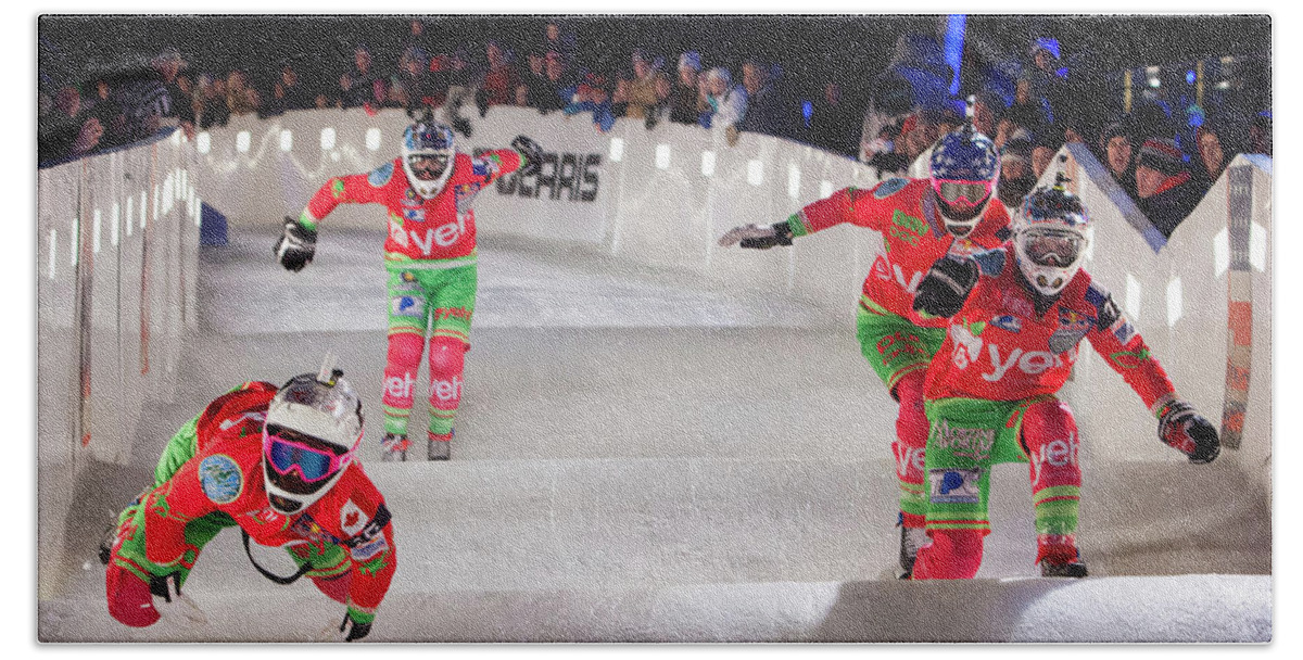 #photogtipsandtricks Beach Towel featuring the photograph Red Bull Crashed Ice St Paul by Wayne Moran