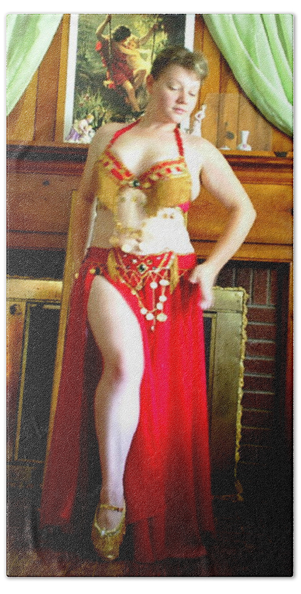 Belly Dancer Beach Towel featuring the photograph Red Costume by Scarlett Royale