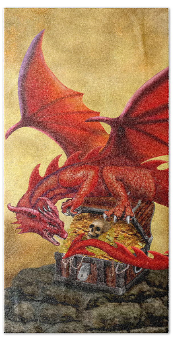 Red Dragon Beach Sheet featuring the digital art Red Dragon's Treasure Chest by Glenn Holbrook