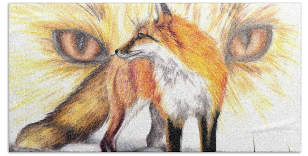 Fox Beach Towel featuring the drawing Red Fox by Scarlett Royale