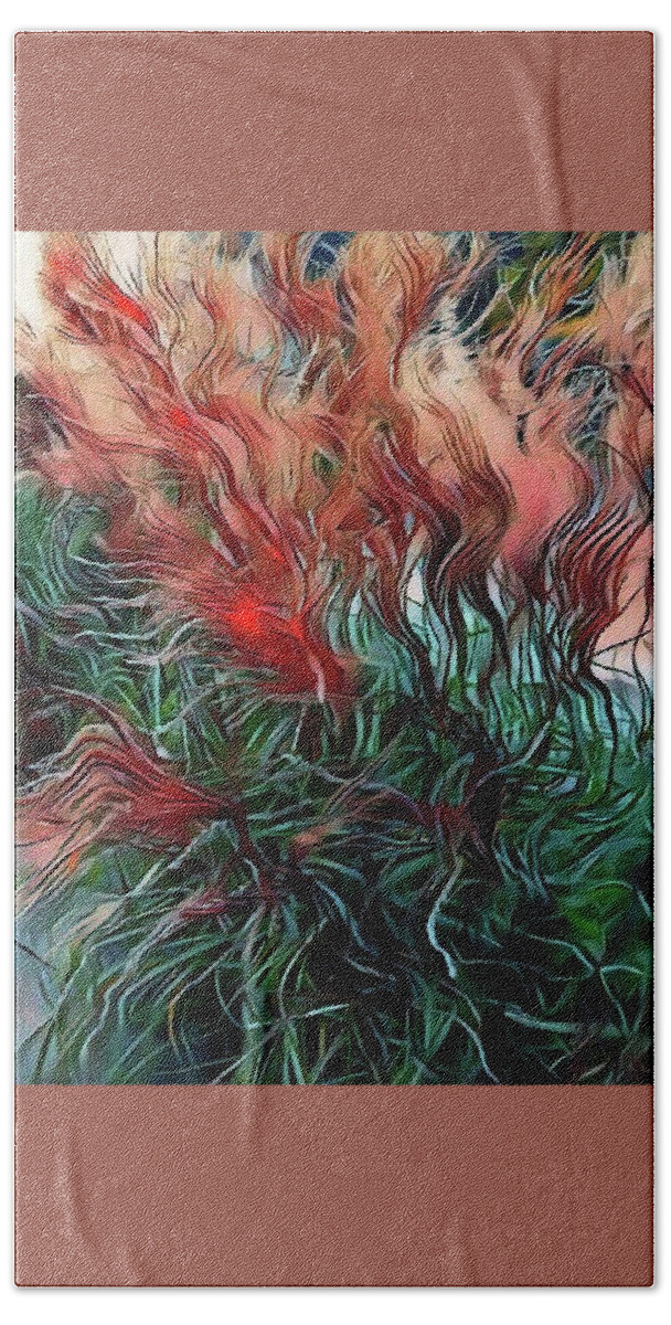 Plant Beach Towel featuring the mixed media Red grasses by Susanne Baumann