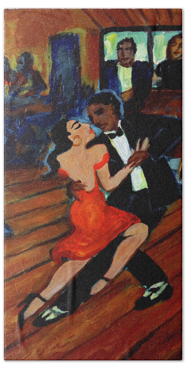 Latin Dancing Beach Towel featuring the painting Red Hot Tango by Valerie Vescovi