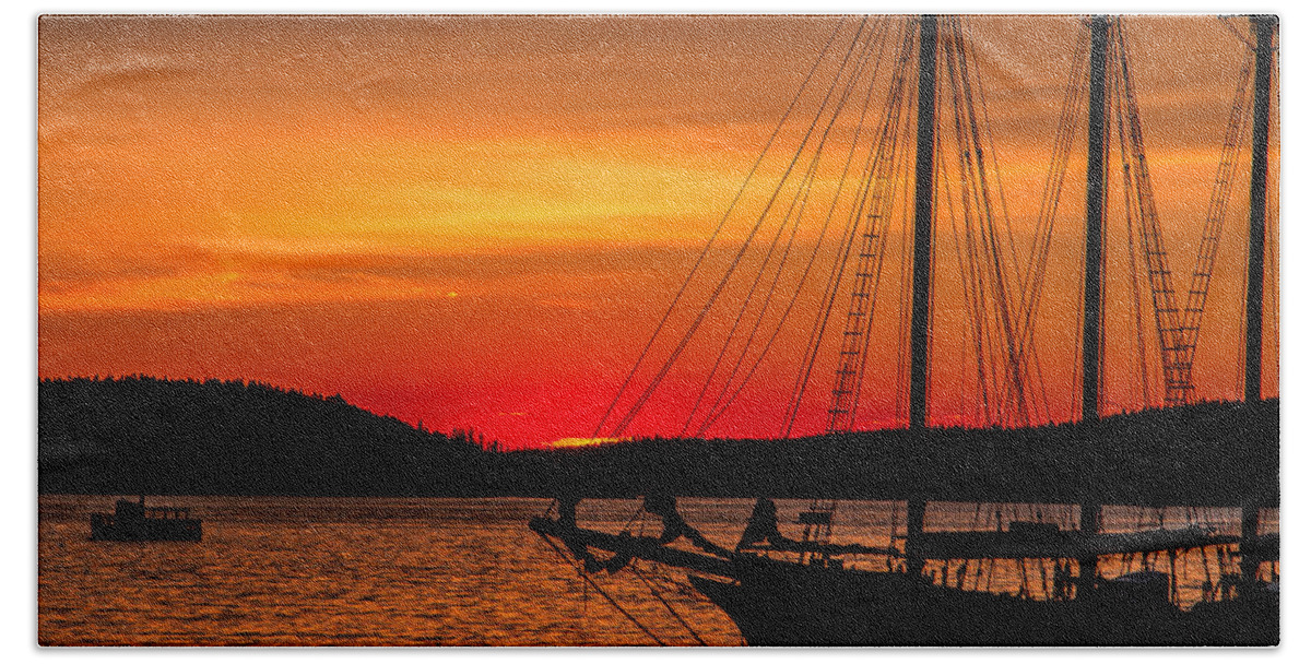 Steven Bateson Beach Towel featuring the photograph Red Maine Sunrise by Steven Bateson