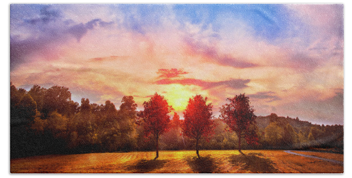 Appalachia Beach Towel featuring the photograph Red Maples at Sunset by Debra and Dave Vanderlaan