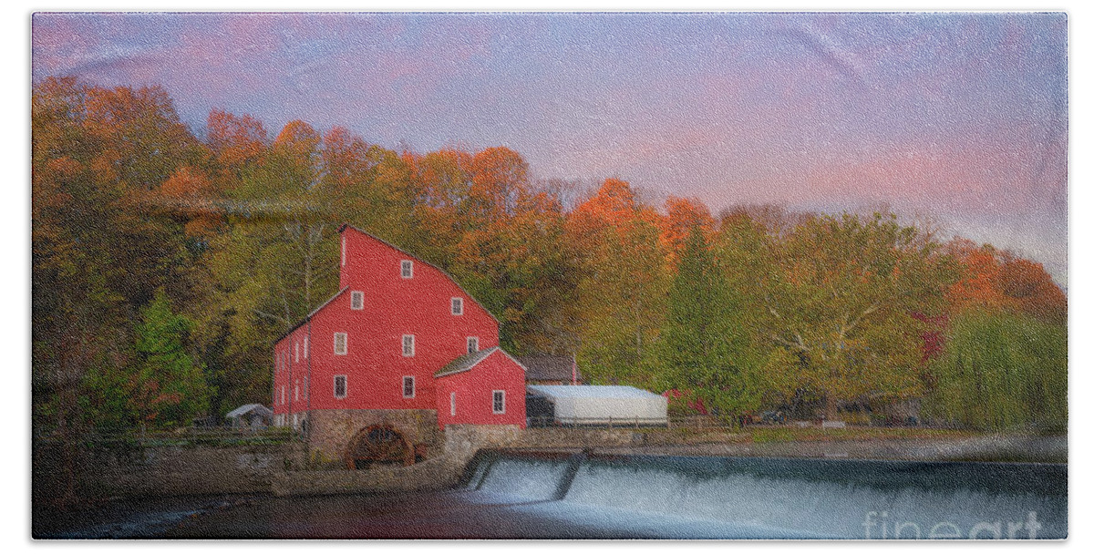 The Red Mill Beach Towel featuring the photograph Red Mill Sunrise by Michael Ver Sprill