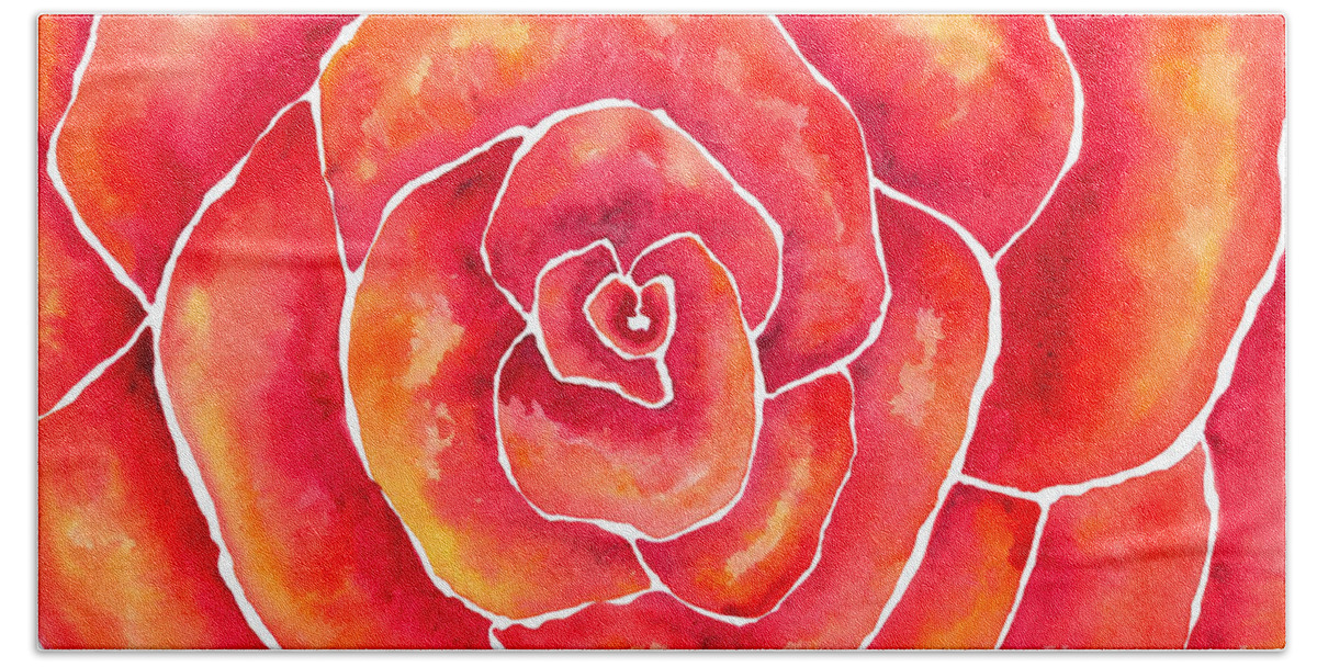 Artoffoxvox Beach Sheet featuring the painting Red-Orange Rose Macro by Kristen Fox