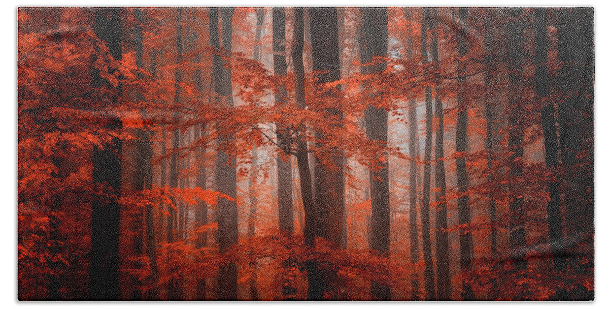 Forest Beach Towel featuring the photograph Red Parallel Universe by Philippe Sainte-Laudy
