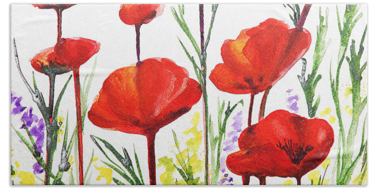 Poppies Beach Sheet featuring the painting Red Poppies Art by Irina Sztukowski by Irina Sztukowski