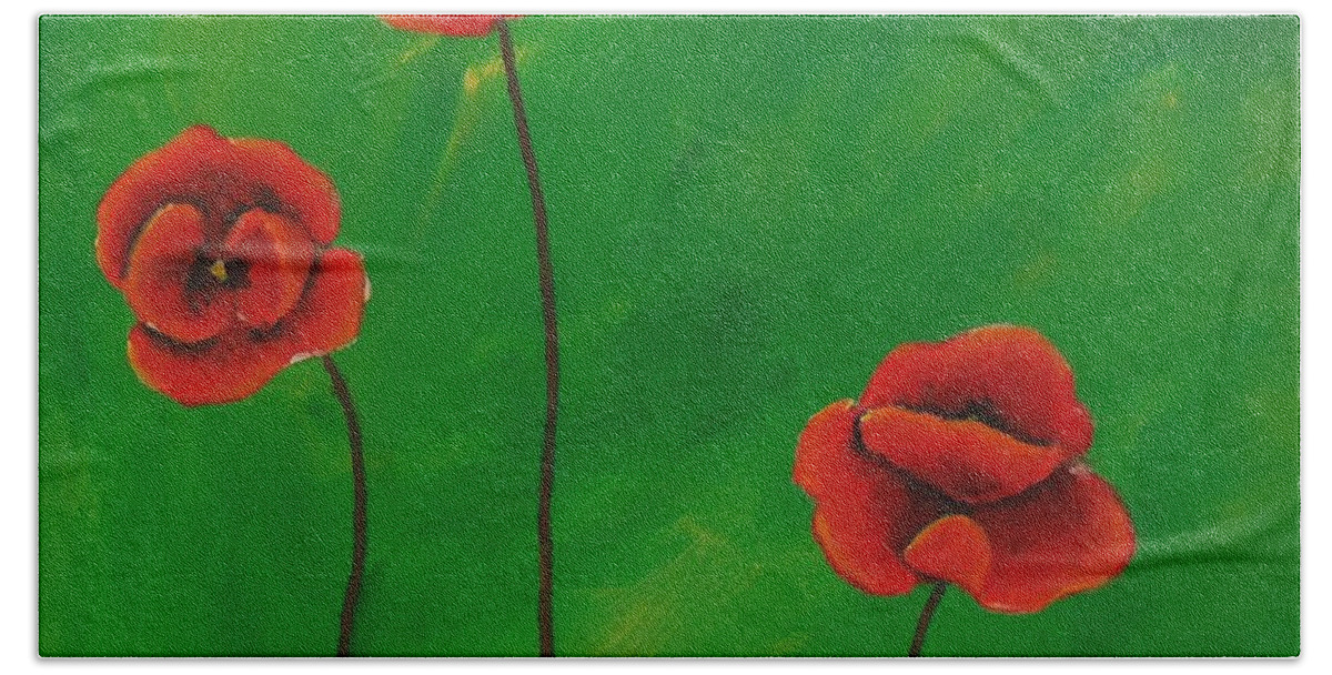 Red Poppies Beach Towel featuring the painting Red Poppies by Cami Lee