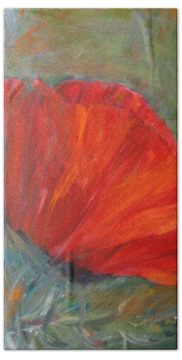 Red Poppy Beach Towel featuring the painting Red Poppy by Denice Palanuk Wilson