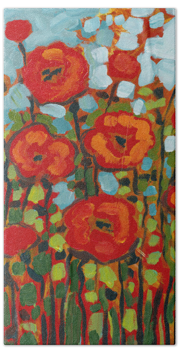 Poppy Beach Towel featuring the painting Red Poppy Field by Jennifer Lommers