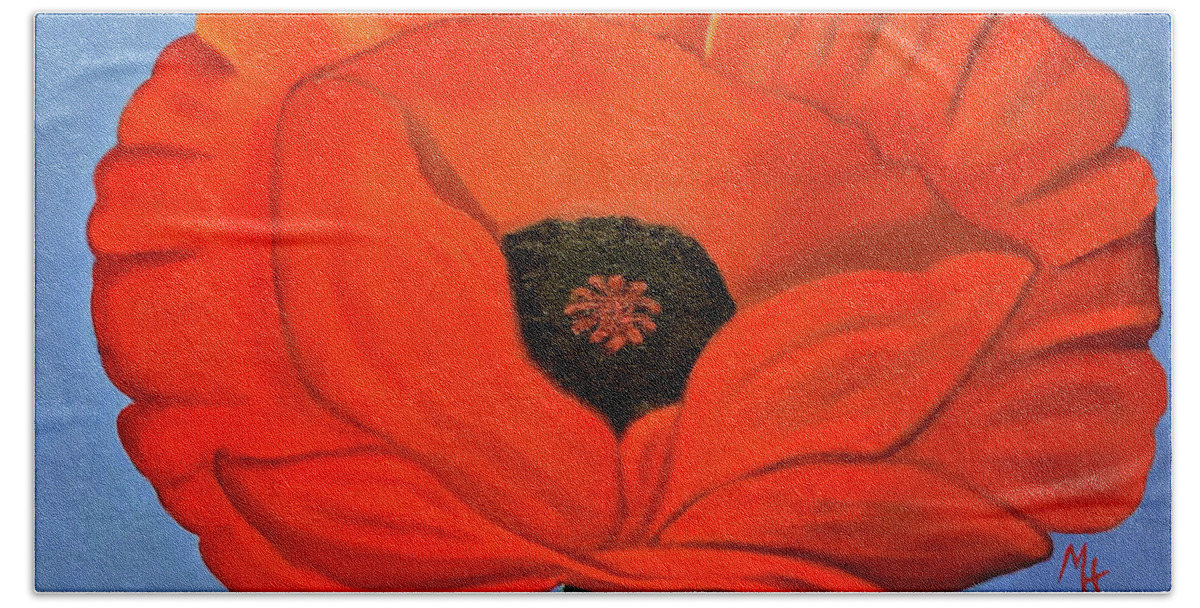 Red Beach Towel featuring the painting Red Poppy With Style by Margaret Harmon