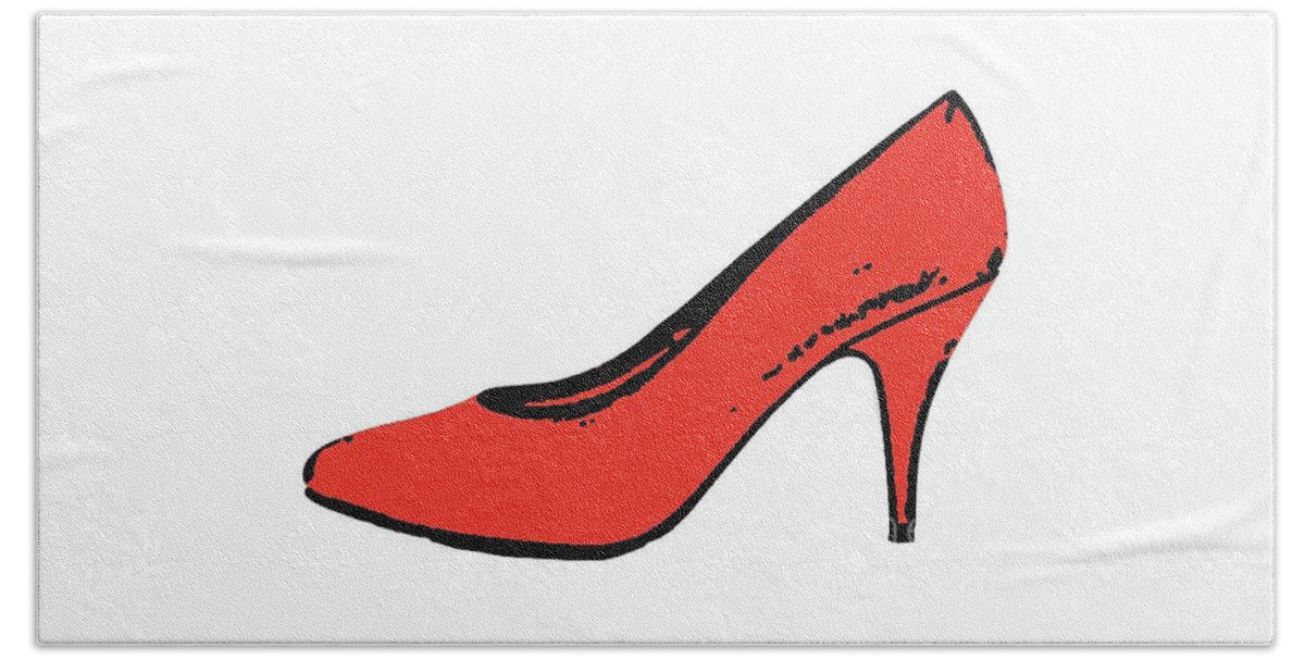 Red Beach Towel featuring the digital art Red Pump Womans Shoe tee by Edward Fielding