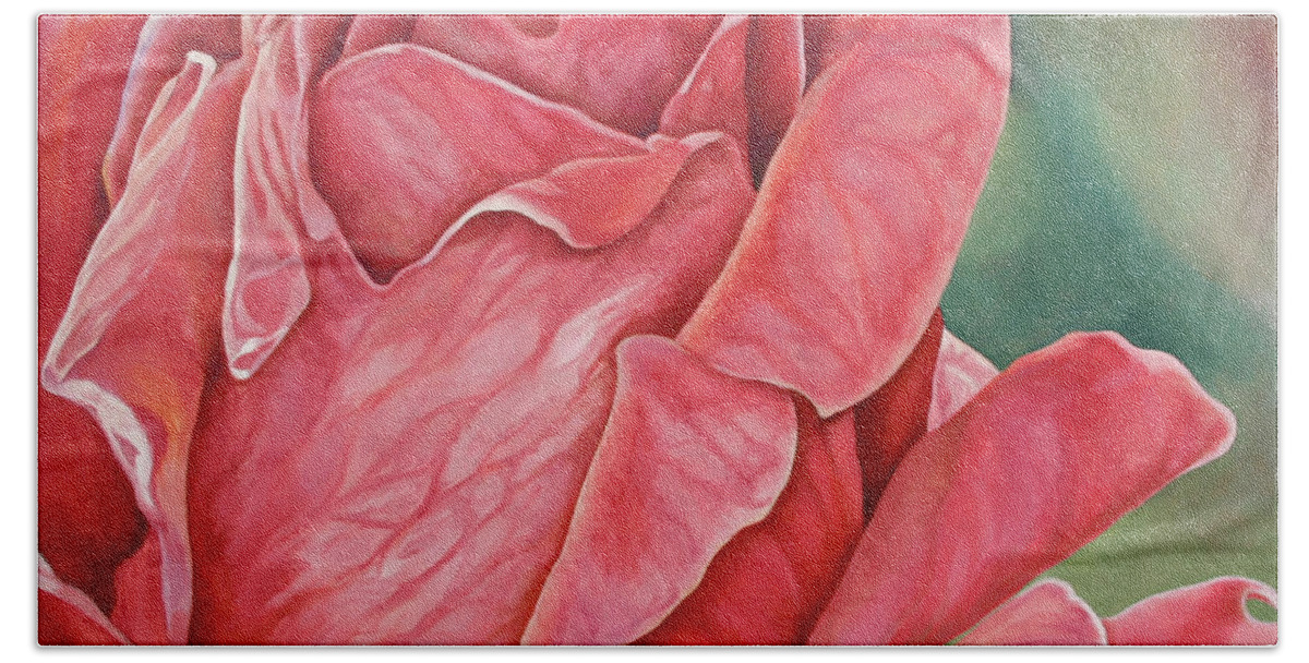 Oil Painting Beach Sheet featuring the painting Red Rose 93 by Steven Ward