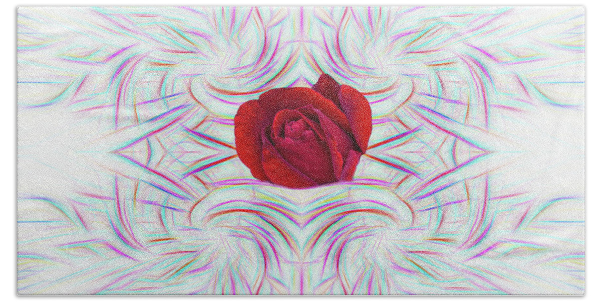 Flower Beach Towel featuring the digital art Red Rose in Abstract by Linda Phelps
