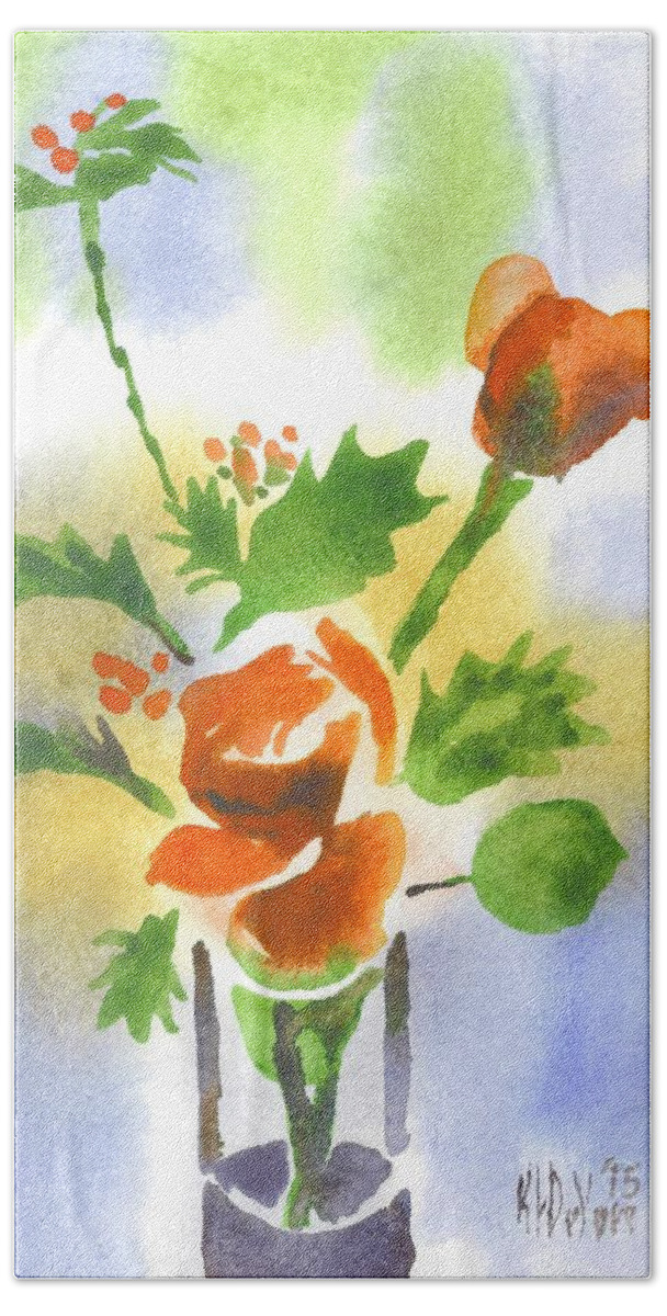 Red Roses With Holly Beach Sheet featuring the painting Red Roses with Holly by Kip DeVore