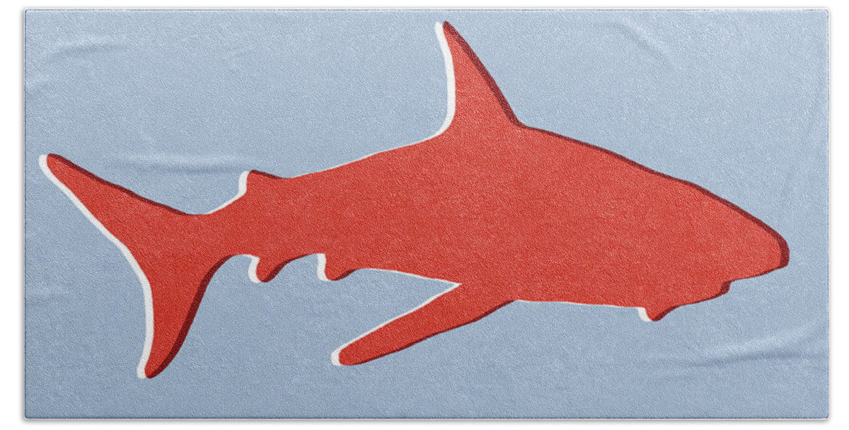Shark Beach Towel featuring the mixed media Red Shark by Linda Woods