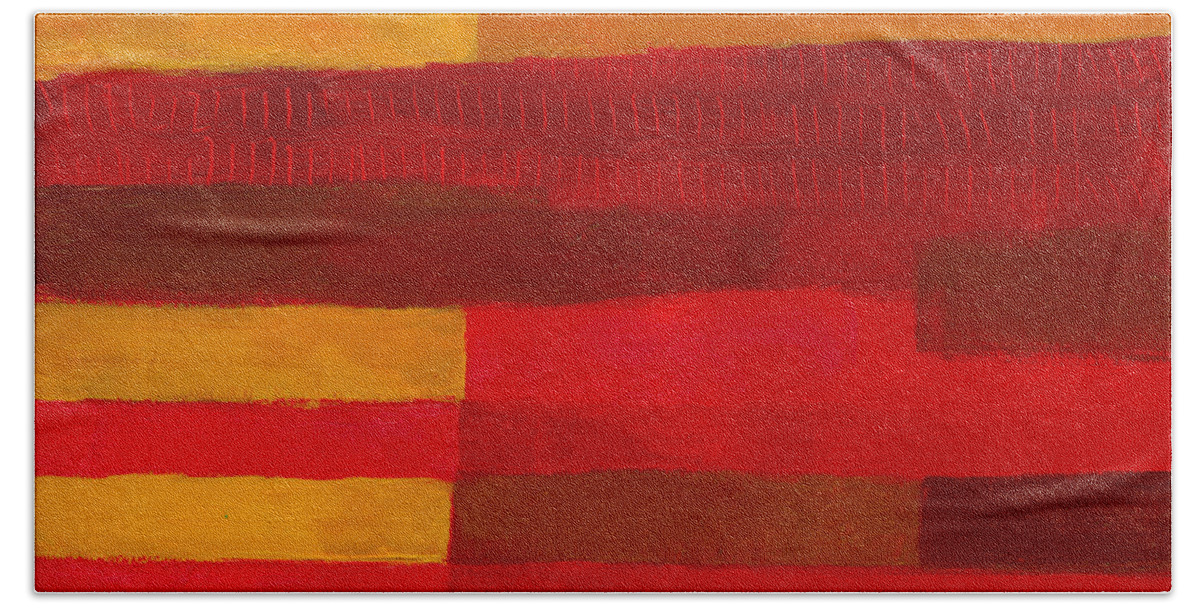 Abstract Art Beach Towel featuring the painting Red Stripes 1 by Jane Davies