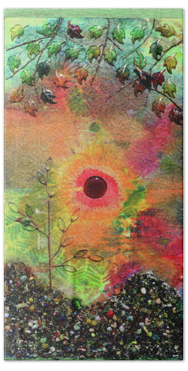 Red Sun Beach Towel featuring the mixed media Red Sun Rising by Donna Blackhall