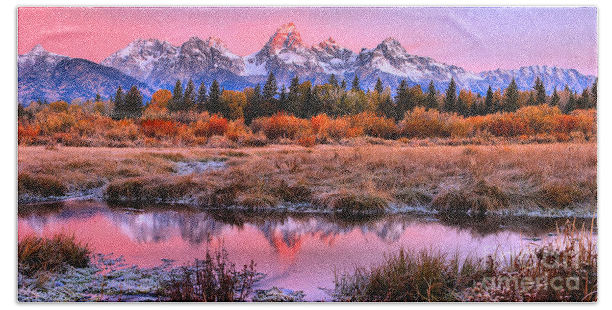 Grand Teton Beach Sheet featuring the photograph Red Tip On The Grand by Adam Jewell