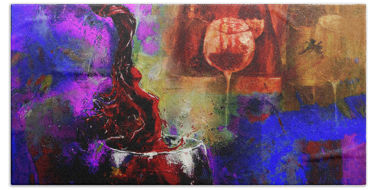 Food Beach Towel featuring the painting Red Wine 02 by Gull G