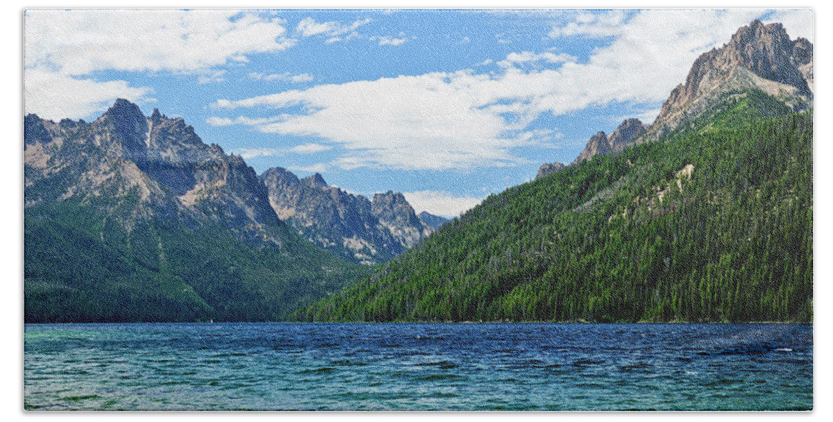Sawtooth Mountains Beach Towel featuring the photograph Redfish Lake by Greg Norrell
